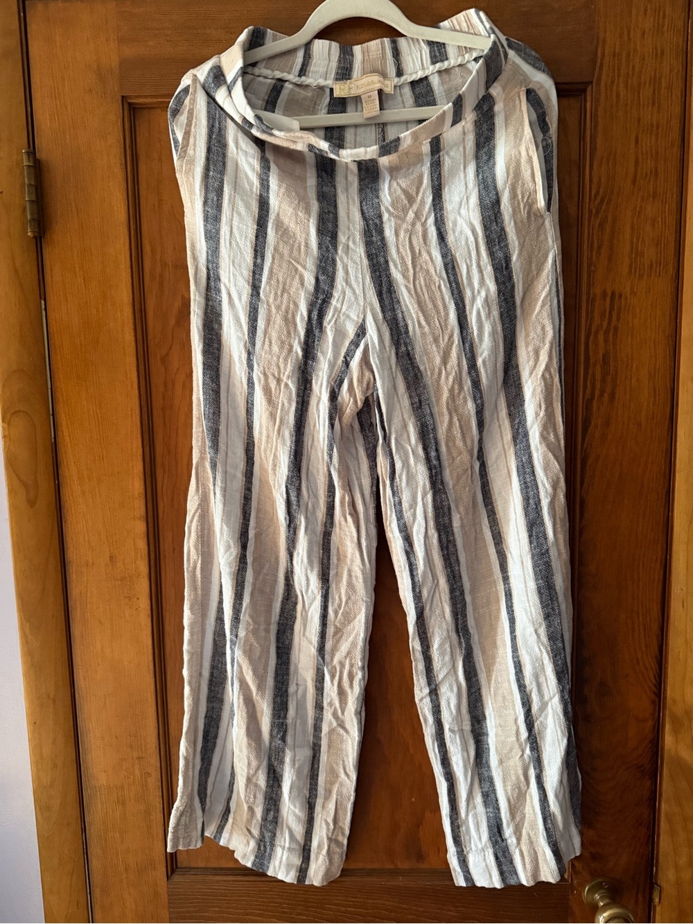 Striped Wide-Leg Linen-Blend Pants in Cream and Navy